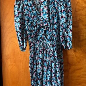 Zara Blue and Black Ruched V-Neck Sundress